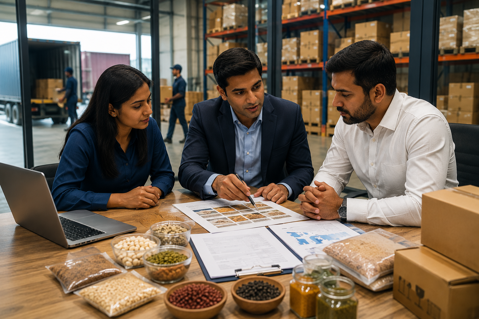 Krithick Veera Exports team reviewing international buyer requirements